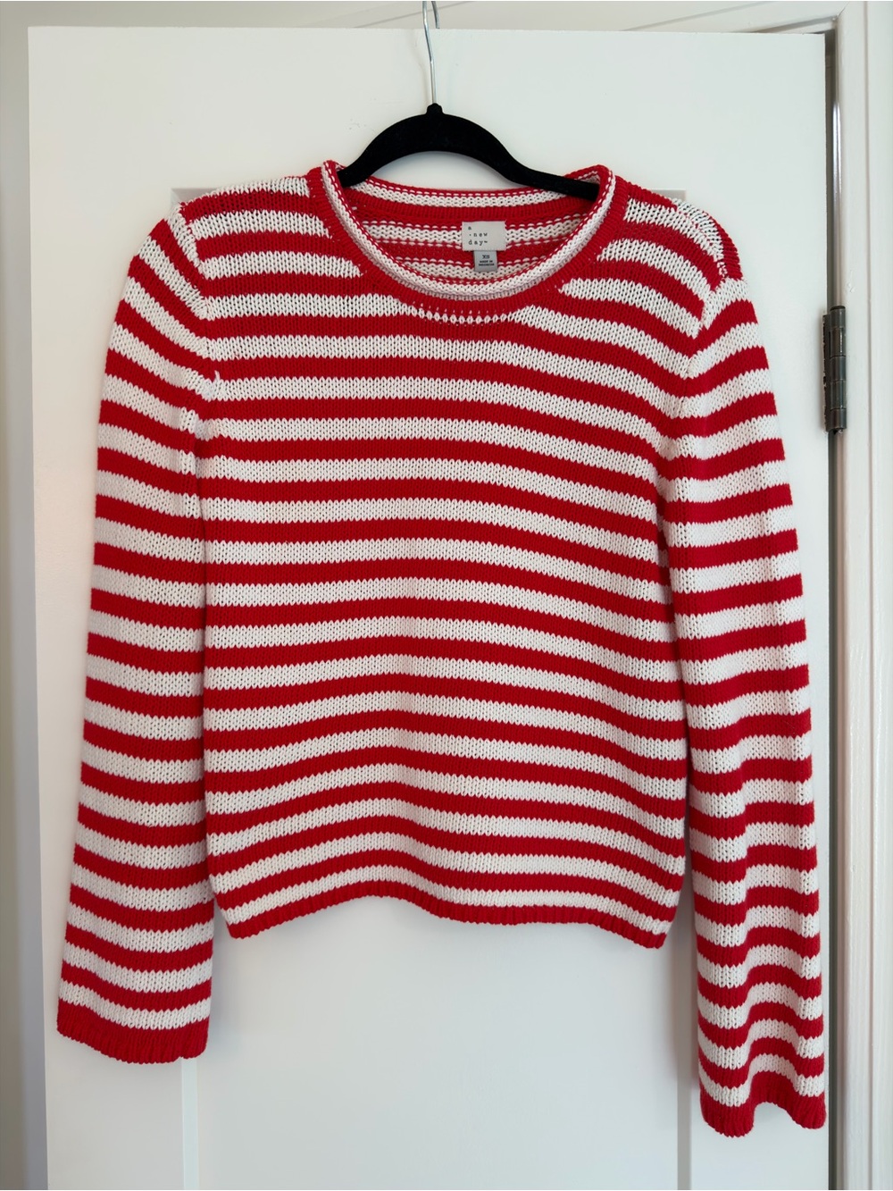 a new day Red & White Striped Crewneck Sweater